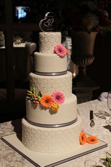 Quilted Wedding Cake With Gerbera Daisies By Andreas Sweetcakes Via