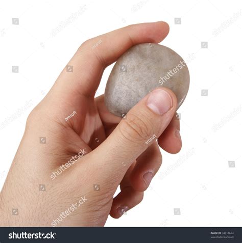 Man Holding Some Pieces Of Rocks Isolate On White Stock Photo