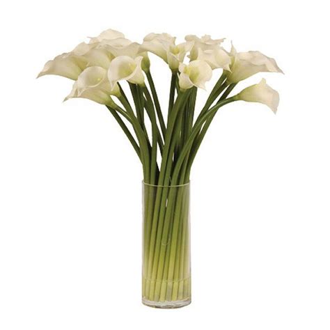 For all your florist sundries including ribbons, cellophane, silk flowers, floral foam, glass vases, wedding accessories and much more. White Calla Lilies in Glass Column Vase | Artificial ...