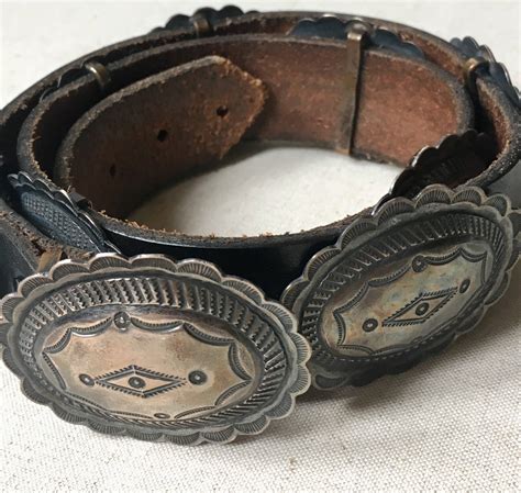 Vintage Sterling Silver Concho Belt Native American Navajo Signed By Artist