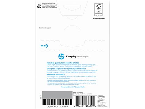 Hp Everyday Photo Paper Glossy 52 Lb 4 X 6 In 101 X 152 Mm 50