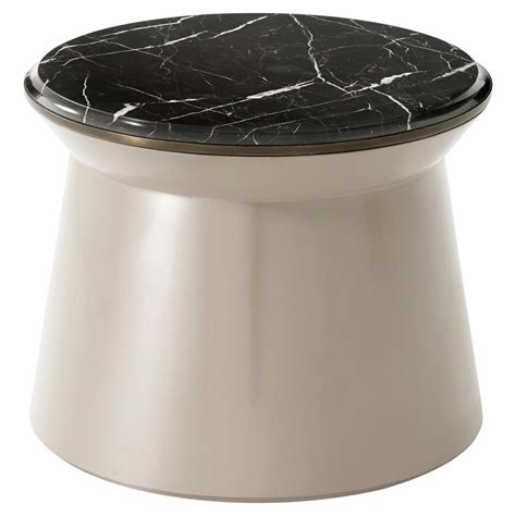 Theodore Alexander Contour Black Marble Round Side End Table Large