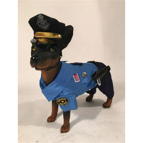 Police Officer Dog Costume Classic Blue Cop Uniform Hat Badge Holster