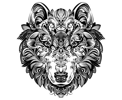 Wolf Head Mandala Zentangle Animal Etsy