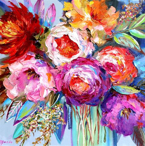 Modern Colorful Floral Art Bouquet Of Peonies Art Print Abstract Flower Painting Flower