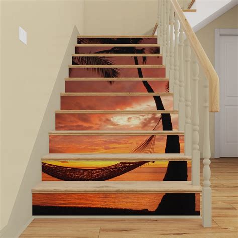 Palm Paradise Stairs Mural Peel And Stick Stair Risers Decal Etsy
