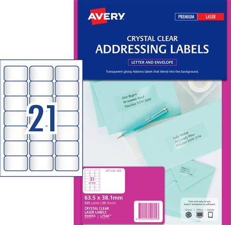 Avery Crystal Clear Address Labels For Laser Printers 635 X 381 Mm