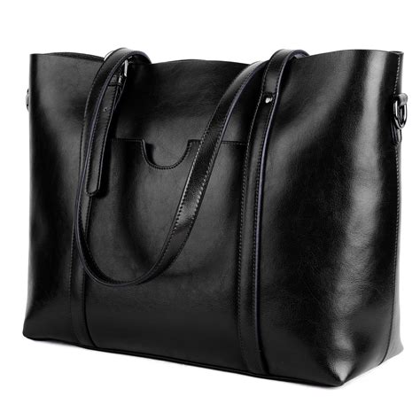 Yaluxe Leather Tote Work Womens Shoulder Bag Vintage Style Soft Black