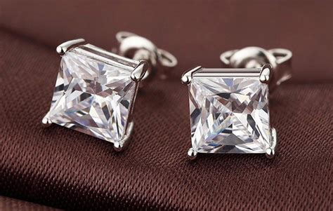 2 Ct Princess Cut Created Diamond Stud Earrings 14K White Gold Square