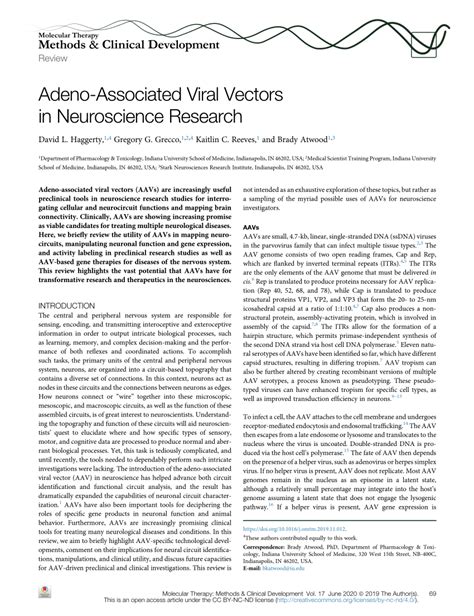Pdf Adeno Associated Viral Vectors In Neuroscience Research
