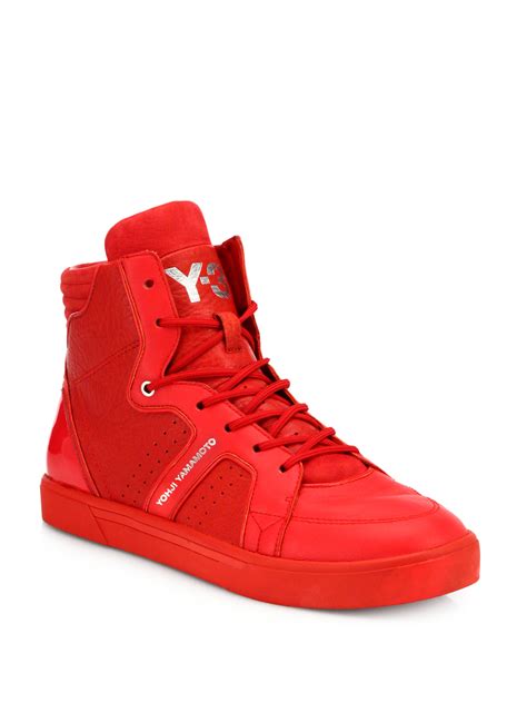 Y 3 Rydge Leather High Top Sneakers In Red For Men Lyst