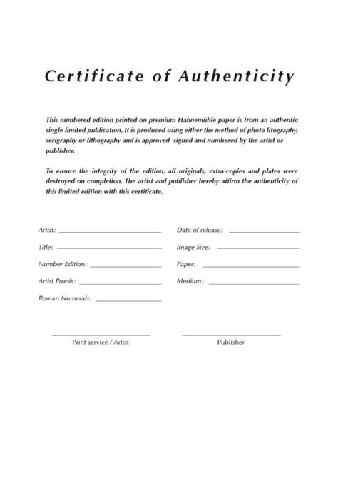Photography Certificate Of Authenticity Template Resume Template