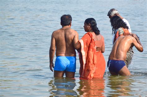 Varanasi Ghats Bathing Desi Indian Men In Langots And Underwear