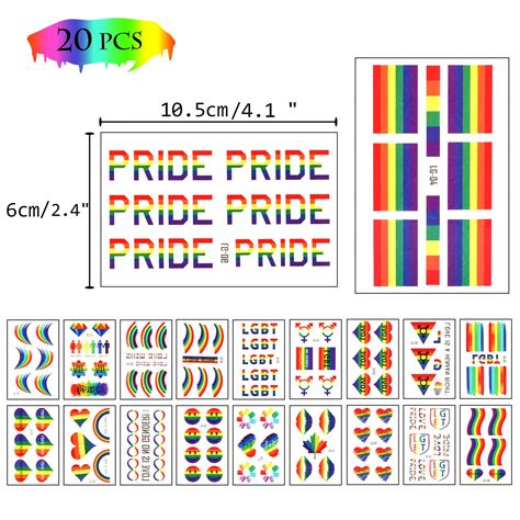 Phogary Lgbt Gay Pride Temporary Tattoos 100 Pcs 20 Sheets Rainbow Tattoos Waterproof Body