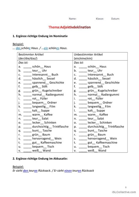 Adjektivdeklination Im Nominativ Und Deutsch Daf Arbeitsbl Tter Pdf Doc Hot Sex Picture