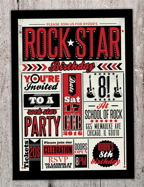 Rock Star Invitation Pop Star Invitation Rock Star Party Etsy Rock And Roll Birthday Rock