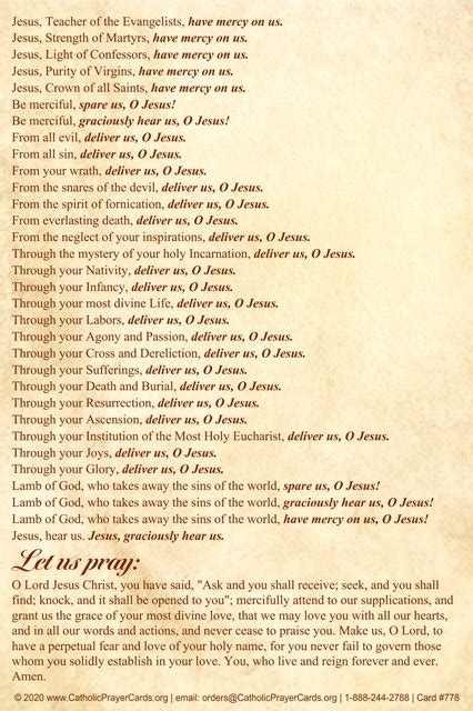 Litany Of The Holy Name Of Jesus Prayer Card Pc 778