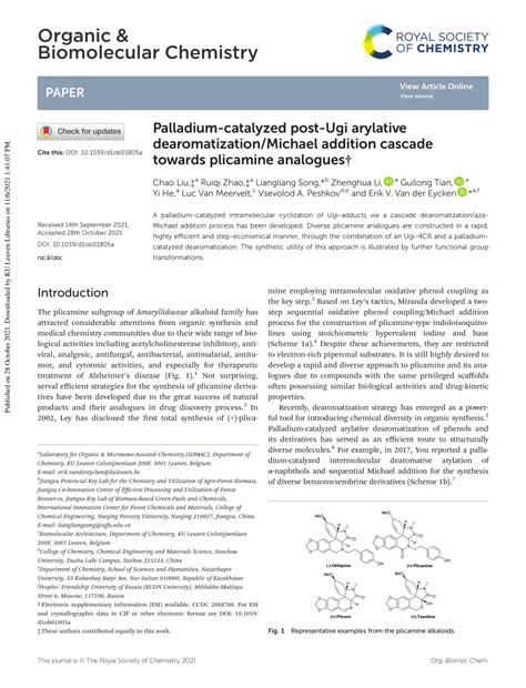 PDF Palladium Catalyzed Post Ugi Arylative Dearomatization Michael Addition Cascade Towards