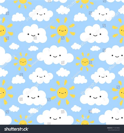 Cute Sun Cloud Seamless Pattern Background Stock Vector Royalty Free