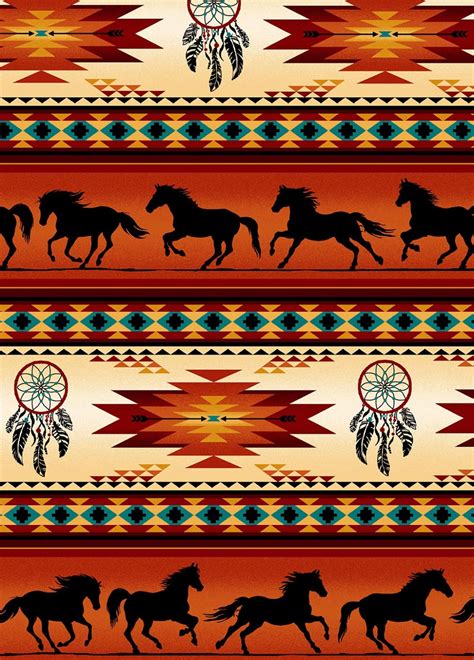 Terracotta Blanket Stripe Fabric Horses Tuscon Etsy Native American