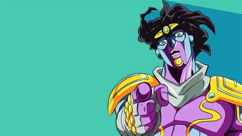 Jojo Star Platinum Showing Index Finger With Green Background 4k Hd Anime Wallpapers Hd