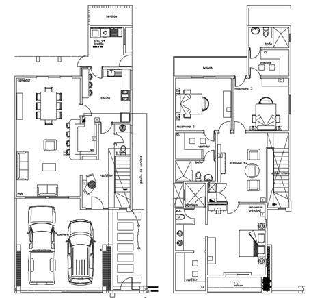 Car Parking Residence House Ground Floor And First Floor Plan Cad