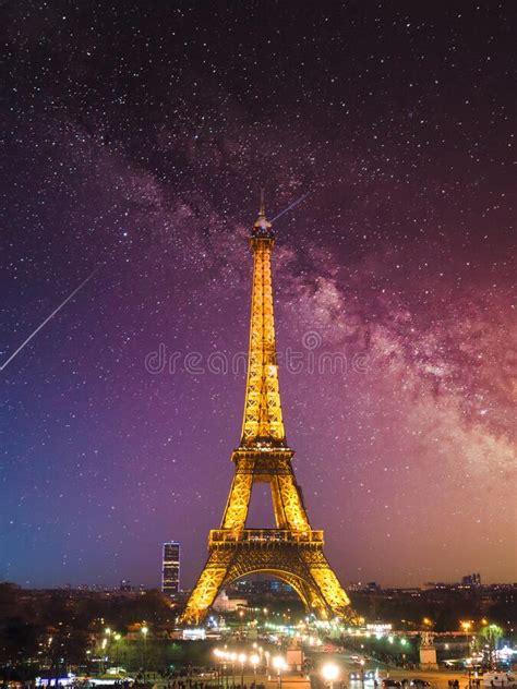 Night Panorama Of Paris With A View Of The Illuminated Eiffel Tower