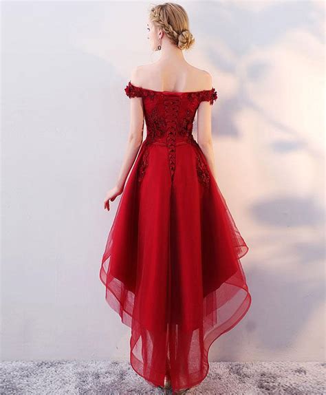 Dark Red High Low Tulle Homecoming Dress With Lace Wine Red Prom Dres