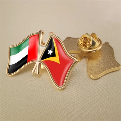 United Arab Emirates And East Timor Crossed Double Friendship Flags Lapel Pins Brooch Badges