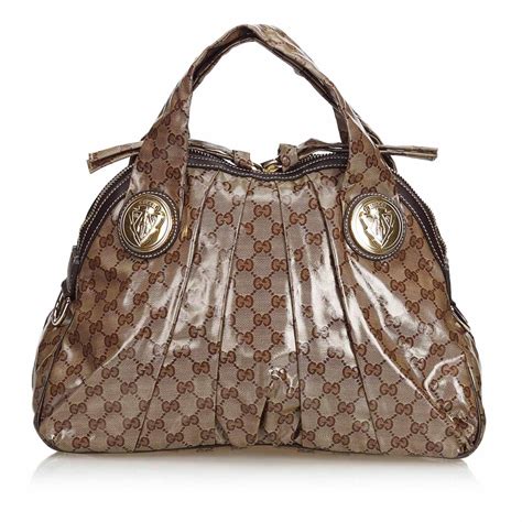 Gucci Vintage Gg Crystal Hysteria Handbag Bag Brown Leather