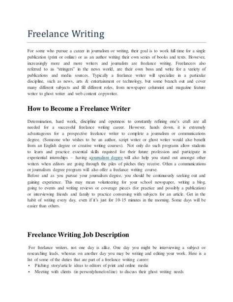 Free Lance Writing Job Description