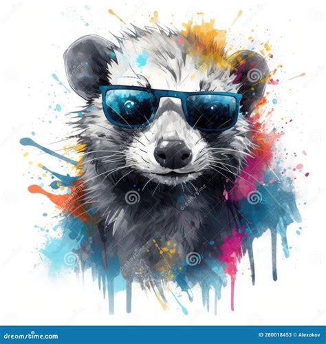 Ferret With Sunglasses In Expressive Pose With Splashes Perfect For
