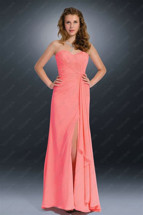 Front Split Sweetheart Ruched Coral Prom Dress Hot Pink Prom Dress