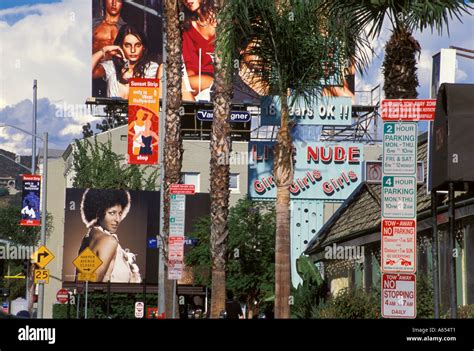 Billboards And Street Signs On Sunset Boulevard Hollywood California