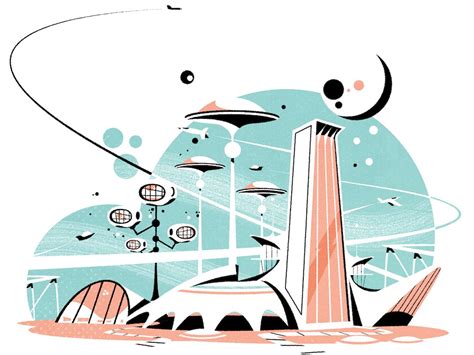 A Googie Cityscape Googie Skyline Retro Futurism Cityscape Illustrator