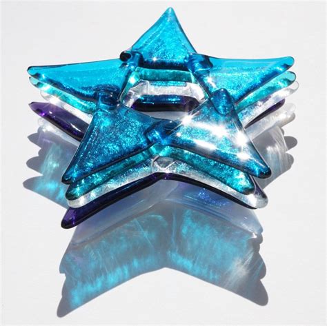 Blue Fused Glass Star Ornament Blue Glass Star Suncatcher Etsy Glass Stars Fused Glass