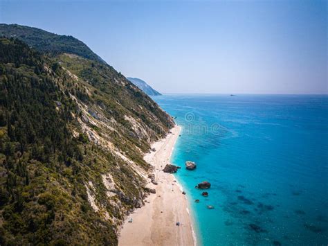 Aerial View Of Megali Petra Beach In Lefkada Greece Stock Image