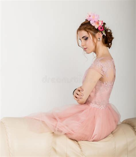Portrait Of Cute Young Woman In Delicate Pink Dress Professional