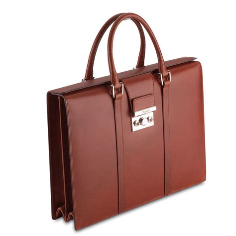 Pineider Power Elegance Leather Briefcase For Women Double Gusset