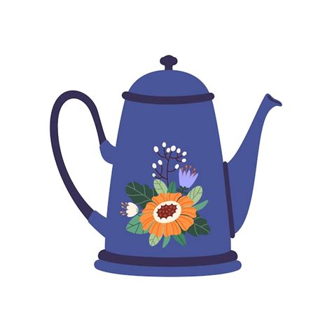 Premium Vector Kettle With Floral Print Cartoon Ceramic Teapot