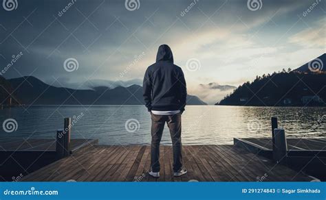 Lonely Man Standing On Jetty Stock Image Image Of Standing