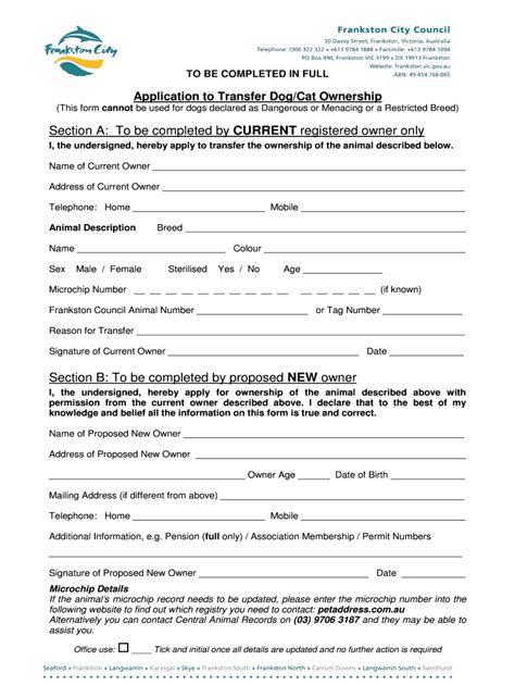 Animal Registration Ownership Transfer Form March B2015b Fill Out And
