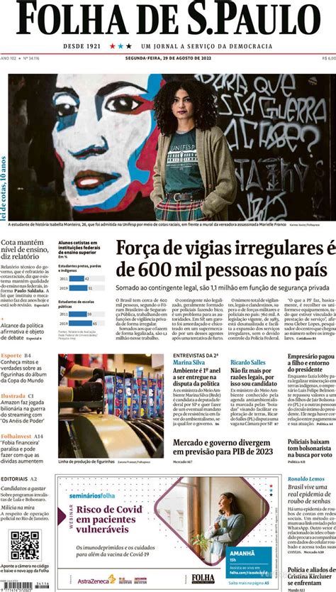 Capa Folha De Spaulo Edição Quinta10 De Fevereiro De 2022