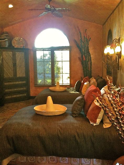 Mexican Hacienda Architecture Bedroom With Deep Painted Color On