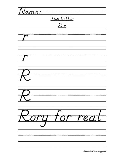 Letter R Dnealian Style Handwriting Practice Worksheet Have Fun Teaching