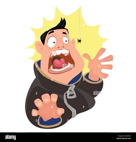 Digital Vector Funny Cartoon Crazy Man Character Scared By A Spider