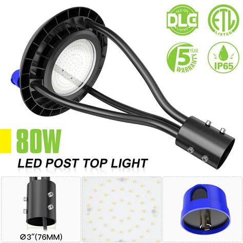80w Led Post Top Lights With Photocell Dlc Etl Circular Area Lighting