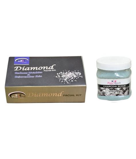 Pink Root Diamond Facial Kit 83g Charcoal Scrub 500ml Day Cream 500 Gm