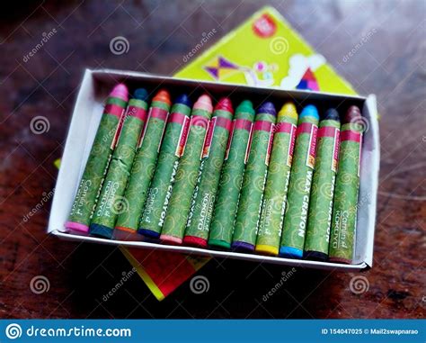 A Brand New Wax Crayon Box With All The Colors In Place Stock Image