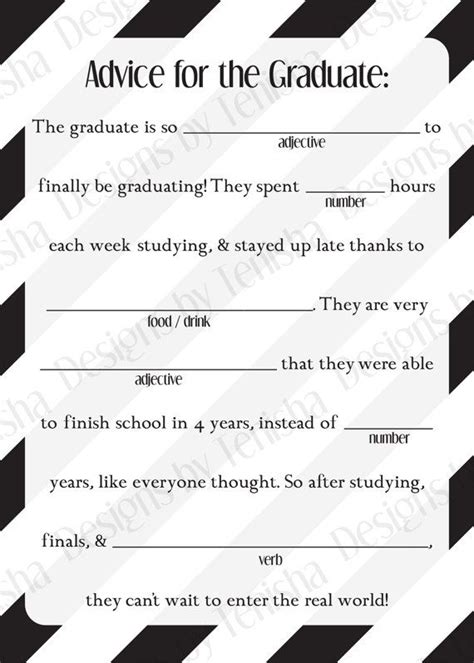 Grad Libs Free Printable It Printed Two Per Page On Card Stock And I